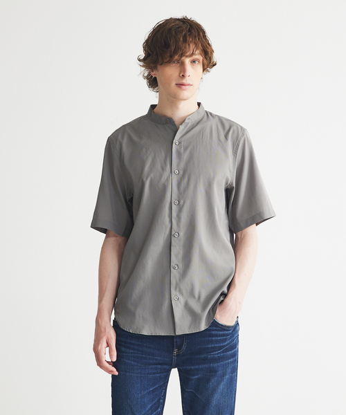 ABAHOUSE GRAY（アバハウスグレイ）の「【Air Hole Stretch】エアリー ストレッチ バンドカラー 半袖 シャツ（シャツ/ブラウス・メンズ・ブラック/グレイッシュベージュ/ホワイト/ネイビー・48/46/50）」の3枚目の写真