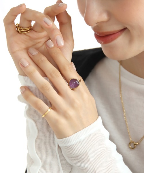 abaskdesign（アバスクデザイン）の「金属アレルギー対応 天然石 パワーストーンキャンディーリング（リング・レディース・グリーン/ブラウン/ピンク/イエロー/オレンジ/パープル/ライトブルー/ブラック・14号/9号/11号/16号）」の14枚目の写真