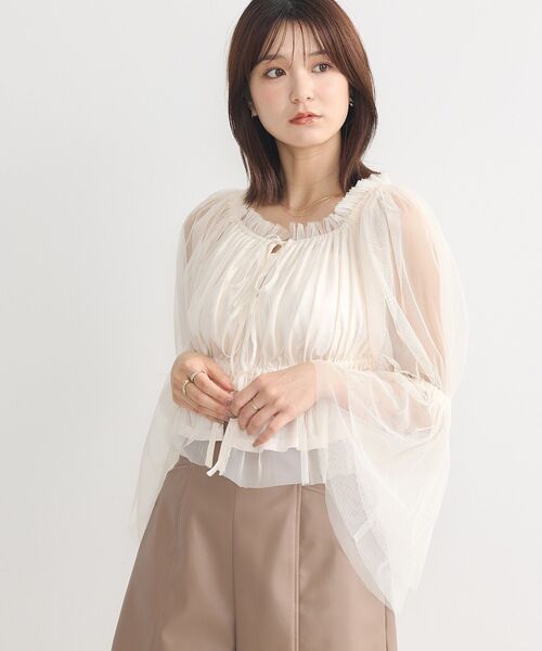 earth music&ecology（アースミュージックアンドエコロジー）の「チュールブラウス（シャツ/ブラウス・レディース・ピンク/グレイッシュベージュ/アイボリー・FREE）」の21枚目の写真