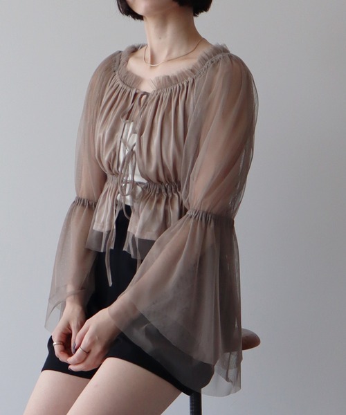 earth music&ecology（アースミュージックアンドエコロジー）の「チュールブラウス（シャツ/ブラウス・レディース・ピンク/グレイッシュベージュ/アイボリー・FREE）」の11枚目の写真