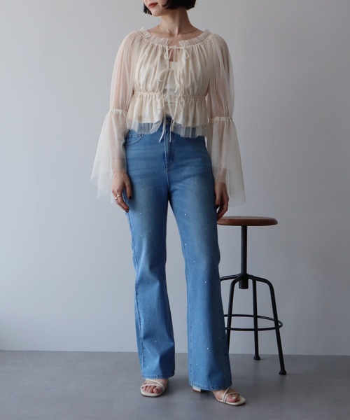 earth music&ecology（アースミュージックアンドエコロジー）の「チュールブラウス（シャツ/ブラウス・レディース・ピンク/グレイッシュベージュ/アイボリー・FREE）」の5枚目の写真