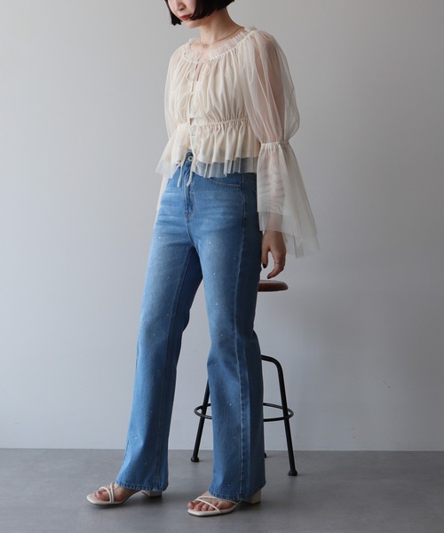 earth music&ecology（アースミュージックアンドエコロジー）の「チュールブラウス（シャツ/ブラウス・レディース・ピンク/グレイッシュベージュ/アイボリー・FREE）」の6枚目の写真