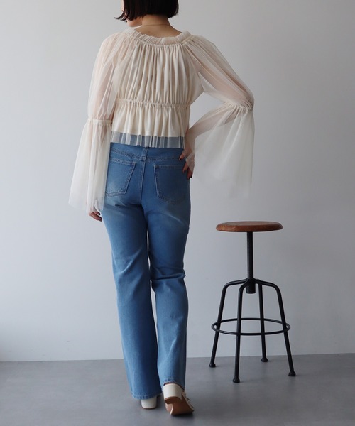 earth music&ecology（アースミュージックアンドエコロジー）の「チュールブラウス（シャツ/ブラウス・レディース・ピンク/グレイッシュベージュ/アイボリー・FREE）」の7枚目の写真