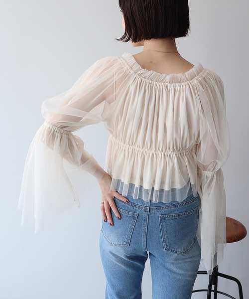 earth music&ecology（アースミュージックアンドエコロジー）の「チュールブラウス（シャツ/ブラウス・レディース・ピンク/グレイッシュベージュ/アイボリー・FREE）」の8枚目の写真