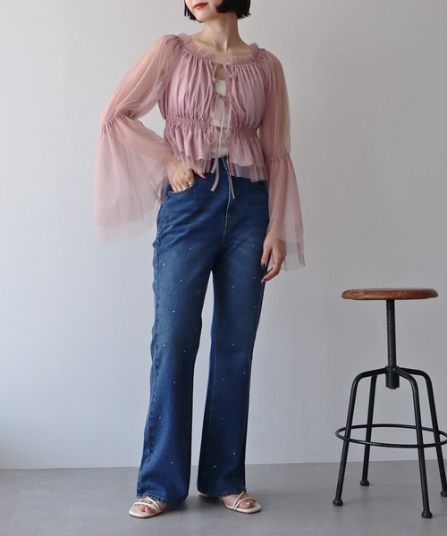 earth music&ecology（アースミュージックアンドエコロジー）の「チュールブラウス（シャツ/ブラウス・レディース・ピンク/グレイッシュベージュ/アイボリー・FREE）」の15枚目の写真