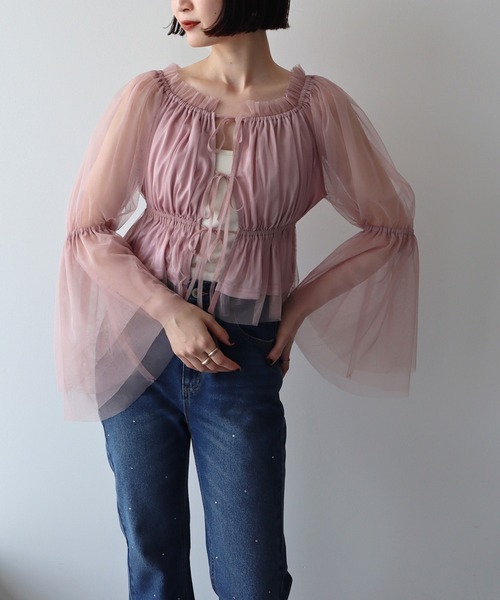 earth music&ecology（アースミュージックアンドエコロジー）の「チュールブラウス（シャツ/ブラウス・レディース・ピンク/グレイッシュベージュ/アイボリー・FREE）」の19枚目の写真