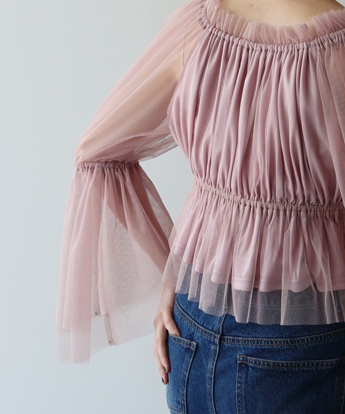 earth music&ecology（アースミュージックアンドエコロジー）の「チュールブラウス（シャツ/ブラウス・レディース・ピンク/グレイッシュベージュ/アイボリー・FREE）」の20枚目の写真