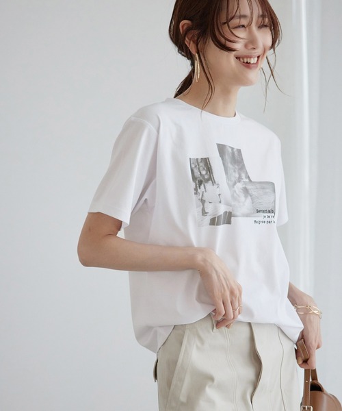 ROPE' PICNIC（ロペピクニック）の「RENUフォトTシャツ/冷感（Tシャツ/カットソー・レディース・ホワイト系その他2/ブラック/ホワイト系その他・38）」の2枚目の写真