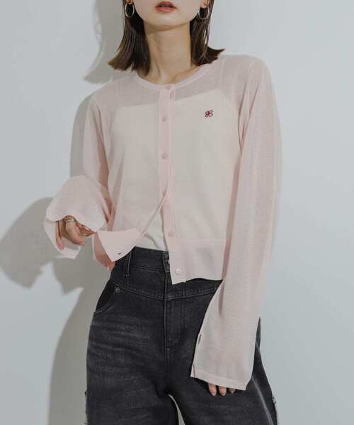 SENSE OF PLACE by URBAN RESEARCH(センスオブプレイスバイアーバンリサーチ)の「シシュウコンパクトニットカーディガン(カーディガン/ボレロ・レディース・ブラック/アイボリー/ピンク/ブルー・ONE)」の4枚目の写真