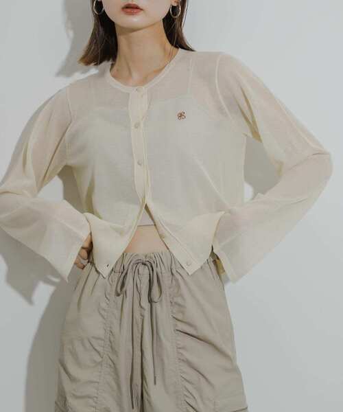 SENSE OF PLACE by URBAN RESEARCH(センスオブプレイスバイアーバンリサーチ)の「シシュウコンパクトニットカーディガン(カーディガン/ボレロ・レディース・ブラック/アイボリー/ピンク/ブルー・ONE)」の2枚目の写真