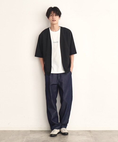 THE SHOP TK (ザ ショップ ティーケー )の「◆【インナー×五分袖カーデ セットアイテム】梨地ハーフスリーブカーディガン×ライトパーフェクティー(カーディガン/ボレロ・メンズ・ダークブラウン/ボルドー/ブラック/ブルーグリーン・03/02/04)」の20枚目の写真