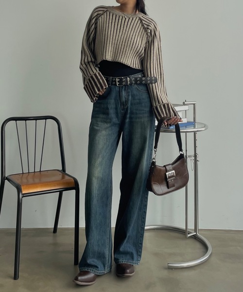 SHAGGIE(シャギー)の「プレーティングクルーネックニット(ニット/セーター・レディース・ブラウン/ネイビー/ライトグレー・FREE)」の10枚目の写真