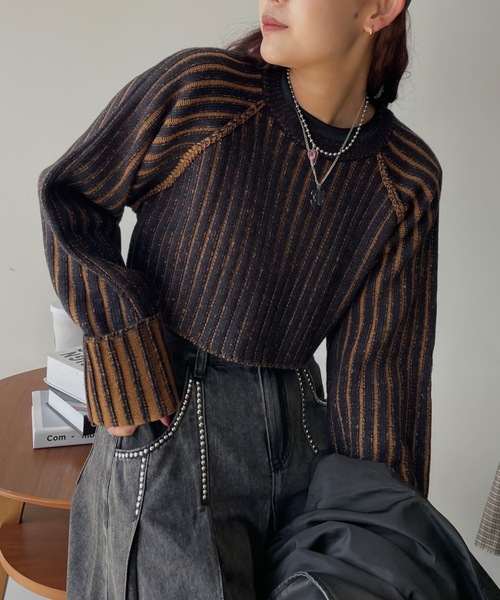 SHAGGIE(シャギー)の「プレーティングクルーネックニット(ニット/セーター・レディース・ブラウン/ネイビー/ライトグレー・FREE)」の17枚目の写真