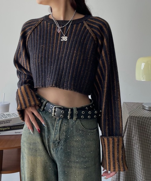 SHAGGIE(シャギー)の「プレーティングクルーネックニット(ニット/セーター・レディース・ブラウン/ネイビー/ライトグレー・FREE)」の21枚目の写真