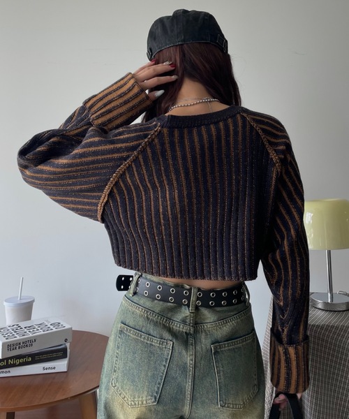 SHAGGIE(シャギー)の「プレーティングクルーネックニット(ニット/セーター・レディース・ブラウン/ネイビー/ライトグレー・FREE)」の22枚目の写真