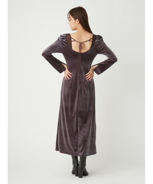 FRAY I.D（フレイアイディー）の「スクエアネックベロアワンピース