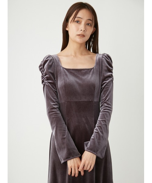 FRAY I.D（フレイアイディー）の「スクエアネックベロアワンピース