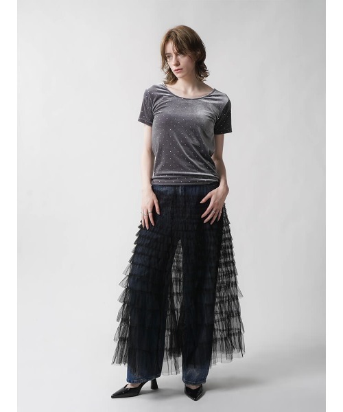 :ETHROF（イーサオブ）の「RHINESTONE VELOR TOPS（Tシャツ/カットソー・レディース・ブラック/ピンク/グレー・MEDIUM）」の12枚目の写真