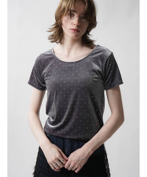 :ETHROF（イーサオブ）の「RHINESTONE VELOR TOPS（Tシャツ/カットソー・レディース・ブラック/ピンク/グレー・MEDIUM）」の10枚目の写真