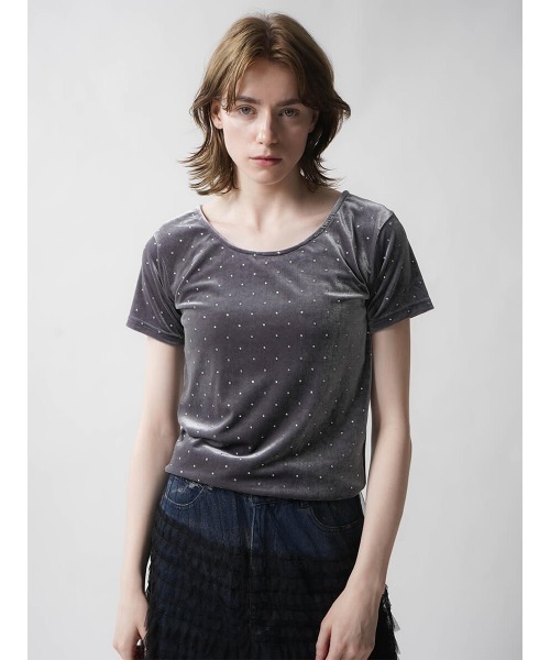 :ETHROF（イーサオブ）の「RHINESTONE VELOR TOPS（Tシャツ/カットソー・レディース・ブラック/ピンク/グレー・MEDIUM）」の8枚目の写真