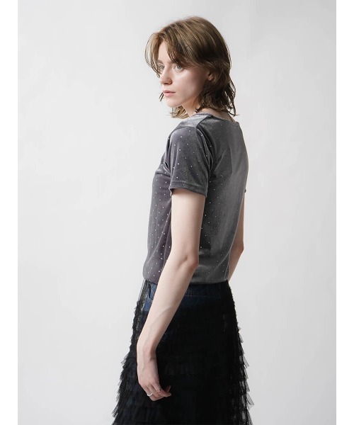 :ETHROF（イーサオブ）の「RHINESTONE VELOR TOPS（Tシャツ/カットソー・レディース・ブラック/ピンク/グレー・MEDIUM）」の7枚目の写真
