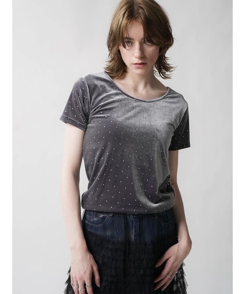 :ETHROF（イーサオブ）の「RHINESTONE VELOR TOPS（Tシャツ/カットソー・レディース・ブラック/ピンク/グレー・MEDIUM）」の11枚目の写真