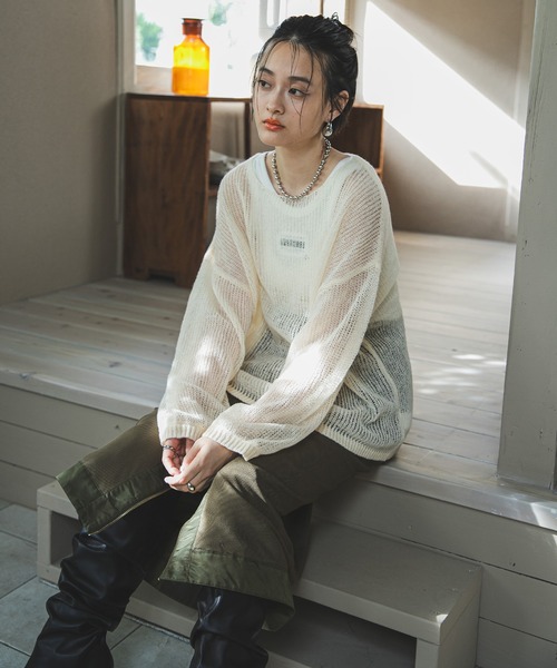 bohmal(ボマール)の「シアーメッシュモヘアタッチニット(ニット/セーター・レディース・アイボリー/ブルー/レッド・FREE)」の6枚目の写真