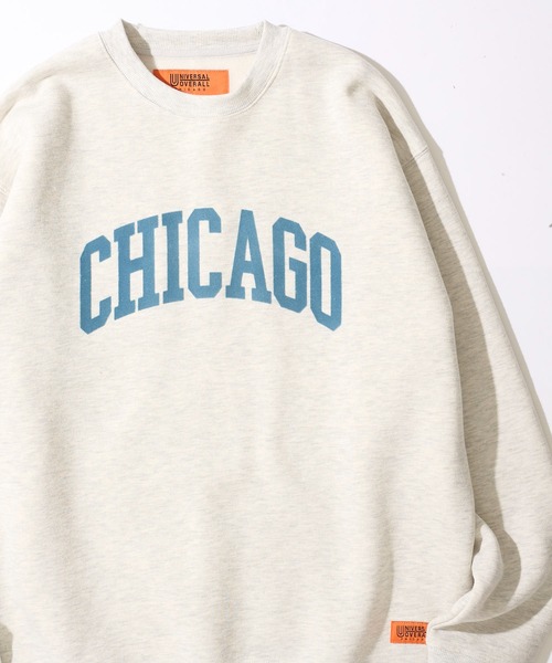 UNIVERSAL OVERALL（ユニバーサルオーバーオール）の「【UNIVERSAL OVERALL】T/C SWEAT CHICAGO FLOCKY PRINT / フロッキープリント裏起毛スウェットプルオーバー（スウェット・レディース・ブラック/ホワイト/グレー/オレンジ/ブルー/オートミール/ネイビー・SMALL/MEDIUM/LARGE/X-LARGE）」の4枚目の写真