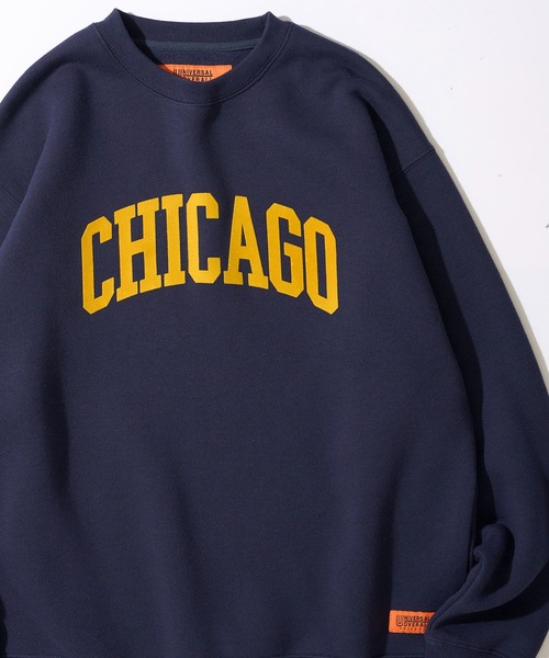 UNIVERSAL OVERALL（ユニバーサルオーバーオール）の「【UNIVERSAL OVERALL】T/C SWEAT CHICAGO FLOCKY PRINT / フロッキープリント裏起毛スウェットプルオーバー（スウェット・レディース・ブラック/ホワイト/グレー/オレンジ/ブルー/オートミール/ネイビー・SMALL/MEDIUM/LARGE/X-LARGE）」の5枚目の写真