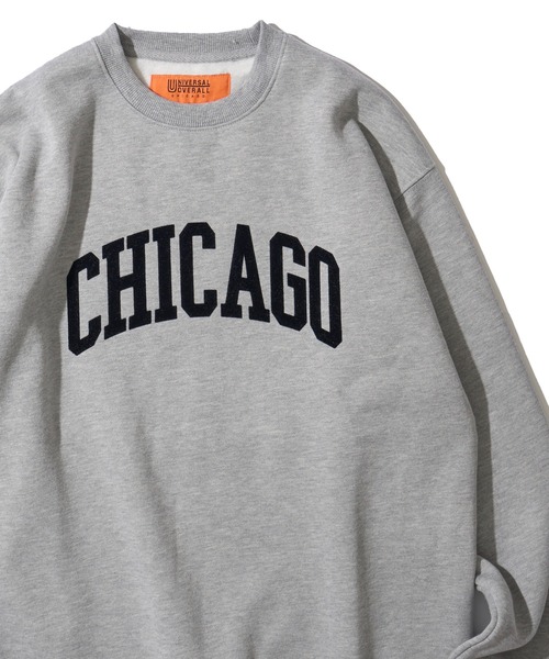 UNIVERSAL OVERALL（ユニバーサルオーバーオール）の「【UNIVERSAL OVERALL】T/C SWEAT CHICAGO FLOCKY PRINT / フロッキープリント裏起毛スウェットプルオーバー（スウェット・レディース・ブラック/ホワイト/グレー/オレンジ/ブルー/オートミール/ネイビー・SMALL/MEDIUM/LARGE/X-LARGE）」の3枚目の写真