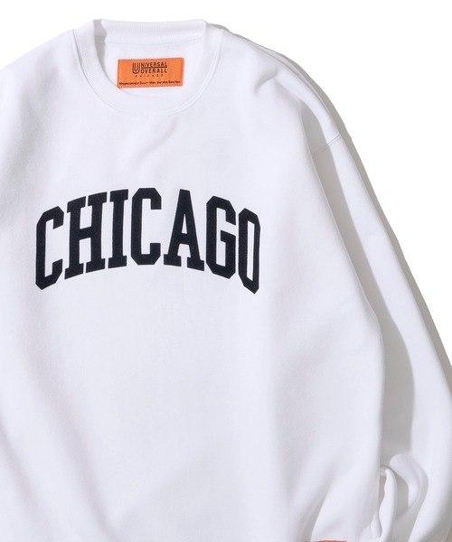 UNIVERSAL OVERALL（ユニバーサルオーバーオール）の「【UNIVERSAL OVERALL】T/C SWEAT CHICAGO FLOCKY PRINT / フロッキープリント裏起毛スウェットプルオーバー（スウェット・レディース・ブラック/ホワイト/グレー/オレンジ/ブルー/オートミール/ネイビー・SMALL/MEDIUM/LARGE/X-LARGE）」の2枚目の写真