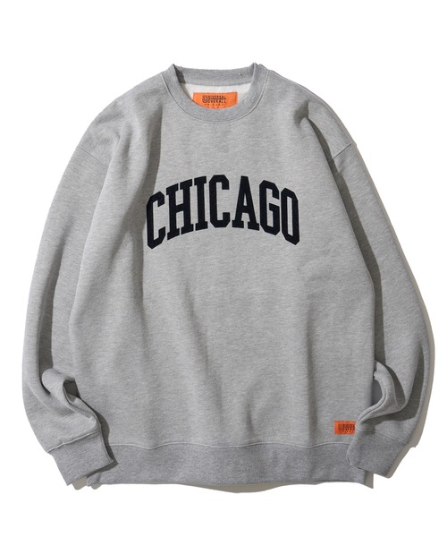 トレーナー スウェット 「UNIVERSAL OVERALL」T/C SWEAT CHICAGO FLOCKY PRINT / フロッキープリント裏起 セール】【UNIVERSAL OVERALL】T/C SWEAT CHICAGO FLOCKY PRINT
