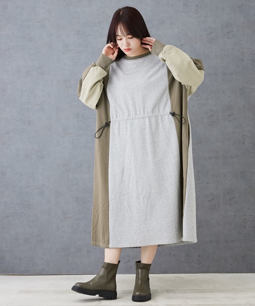 CUBE SUGAR（キューブシュガー）の「配色切替スウェットドロストワンピース（ワンピース・レディース・ブラック/グレー/ベージュ・M）」の4枚目の写真