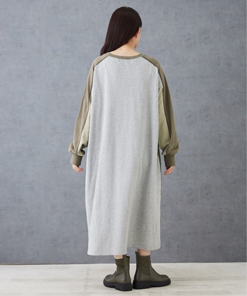 CUBE SUGAR（キューブシュガー）の「配色切替スウェットドロストワンピース（ワンピース・レディース・ブラック/グレー/ベージュ・M）」の6枚目の写真