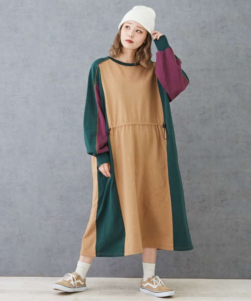 CUBE SUGAR（キューブシュガー）の「配色切替スウェットドロストワンピース（ワンピース・レディース・ブラック/グレー/ベージュ・M）」の11枚目の写真
