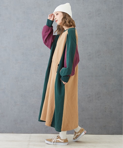 CUBE SUGAR（キューブシュガー）の「配色切替スウェットドロストワンピース（ワンピース・レディース・ブラック/グレー/ベージュ・M）」の12枚目の写真