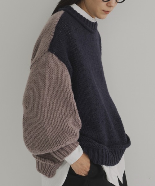 Libra Cue（リブラ キュー）の「バイカラーバルーンスリーブニット（ニット/セーター・レディース・ブラック/アイボリー/グレー/ブルー/ネイビー/モカ・FREE）」の14枚目の写真