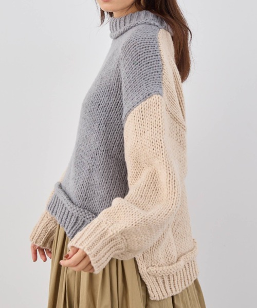 セール】バイカラーバルーンスリーブニット（ニット/セーター）｜Libra