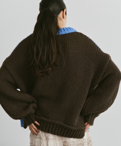 Libra Cue（リブラ キュー）の「バイカラーバルーンスリーブニット（ニット/セーター・レディース・ブラック/アイボリー/グレー/ブルー/ネイビー/モカ・FREE）」の7枚目の写真