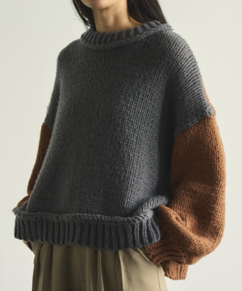 Libra Cue（リブラ キュー）の「バイカラーバルーンスリーブニット（ニット/セーター・レディース・ブラック/アイボリー/グレー/ブルー/ネイビー/モカ・FREE）」の11枚目の写真