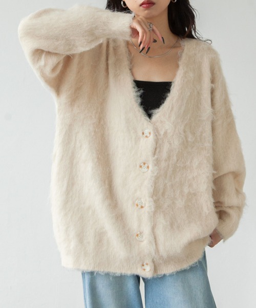 Chillfar（チルファー）の「ヘアリーボリュームシャギーカーデ（カーディガン/ボレロ・レディース・グレー/ブルー/アイボリー/ブラック/ピンク/オレンジ・FREE）」の2枚目の写真