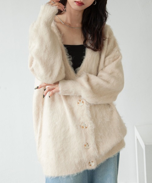 Chillfar（チルファー）の「ヘアリーボリュームシャギーカーデ（カーディガン/ボレロ・レディース・グレー/ブルー/アイボリー/ブラック/ピンク/オレンジ・FREE）」の22枚目の写真