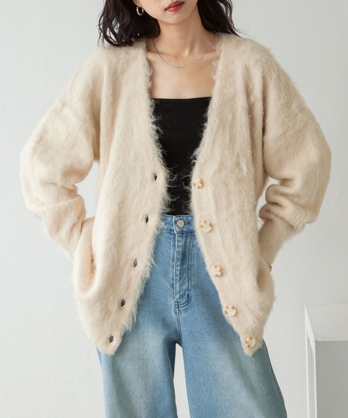 Chillfar（チルファー）の「ヘアリーボリュームシャギーカーデ（カーディガン/ボレロ・レディース・グレー/ブルー/アイボリー/ブラック/ピンク/オレンジ・FREE）」の12枚目の写真