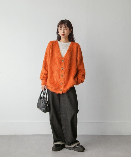 カーディガン ヘアリーボリュームシャギーカーデ レディース セール】ヘアリーボリュームシャギーカーデ（カーディガン