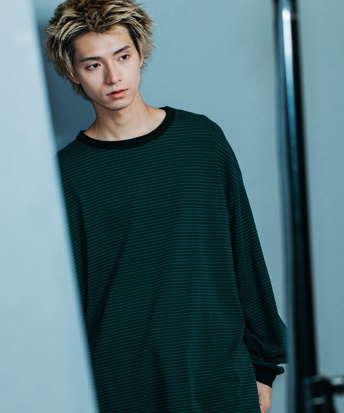 brknhome(ブロークンホーム)の「【brknhome/ブロークンホーム】オーバーサイズ ボーダーロンT(Tシャツ/カットソー・メンズ・オフホワイト/グリーン・MEDIUM/LARGE)」の1枚目の写真