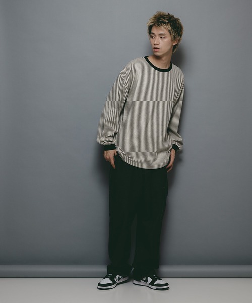 brknhome(ブロークンホーム)の「【brknhome/ブロークンホーム】オーバーサイズ ボーダーロンT(Tシャツ/カットソー・メンズ・オフホワイト/グリーン・MEDIUM/LARGE)」の8枚目の写真