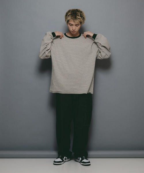 brknhome(ブロークンホーム)の「【brknhome/ブロークンホーム】オーバーサイズ ボーダーロンT(Tシャツ/カットソー・メンズ・オフホワイト/グリーン・MEDIUM/LARGE)」の9枚目の写真