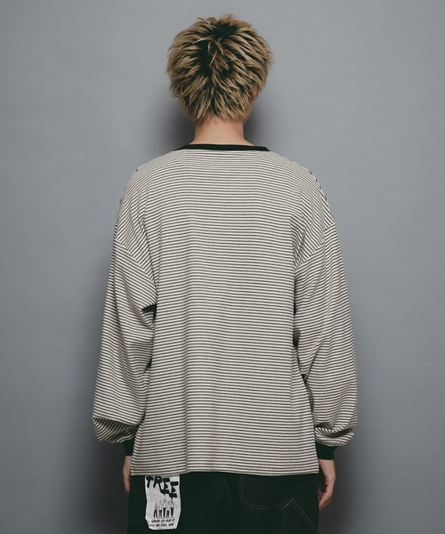brknhome(ブロークンホーム)の「【brknhome/ブロークンホーム】オーバーサイズ ボーダーロンT(Tシャツ/カットソー・メンズ・オフホワイト/グリーン・MEDIUM/LARGE)」の7枚目の写真