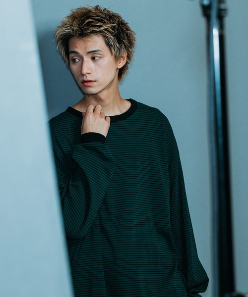 brknhome(ブロークンホーム)の「【brknhome/ブロークンホーム】オーバーサイズ ボーダーロンT(Tシャツ/カットソー・メンズ・オフホワイト/グリーン・MEDIUM/LARGE)」の10枚目の写真