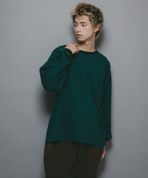 brknhome(ブロークンホーム)の「【brknhome/ブロークンホーム】オーバーサイズ ボーダーロンT(Tシャツ/カットソー・メンズ・オフホワイト/グリーン・MEDIUM/LARGE)」の11枚目の写真